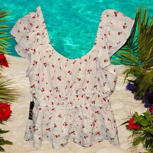 Liberty Love peplum top with cherries summer top